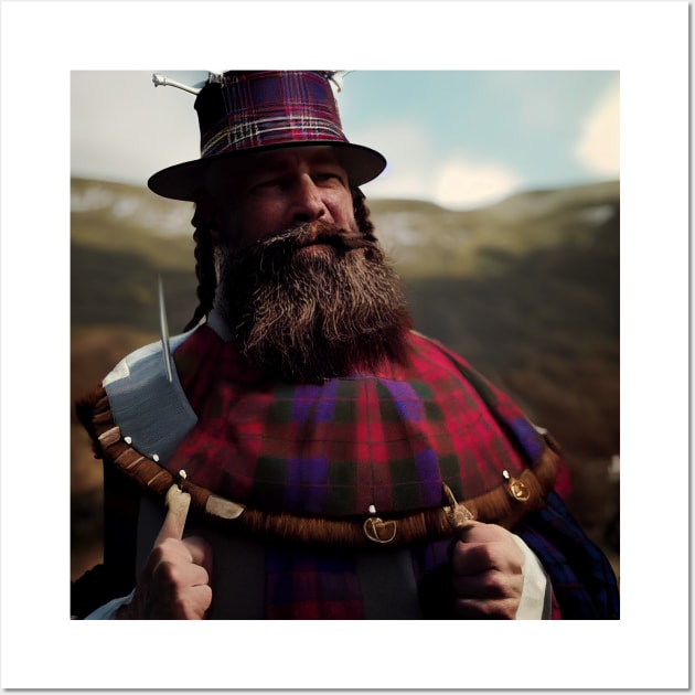 Scottish Highlander in Clan Tartan Wall Art by Grassroots Green